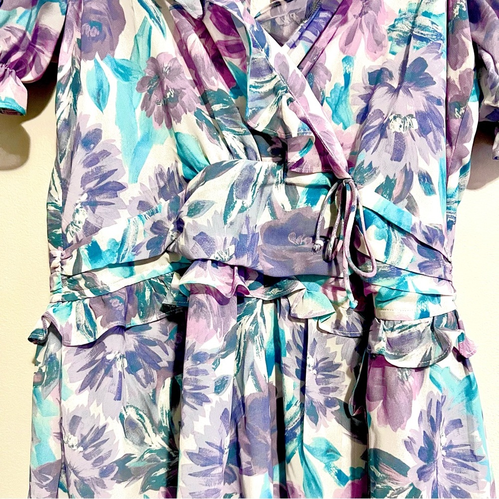 NWT For Love & Lemons Shelly Floral Lilac Ruffled Mini Puff Sleeve DressMSRP$236 - Picture 5 of 16